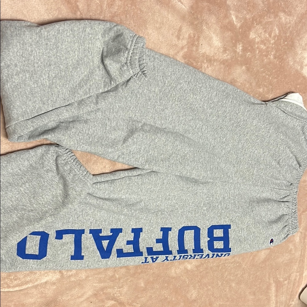 Champion Gray Sweatpants with Blue University Print